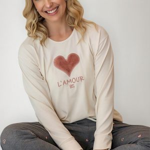 Pijama Mujer Invierno Modal Combinado Bianca Secreta 25501 Hueso/gris 3