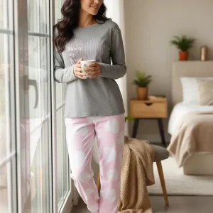 Pijama Invierno Mujer Jersey Lencatex 26307 Gris 1