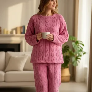 Pijama Mujer Polar Soft Calentito Labrado Bianca 6203 Rosa Art 1016 Tramado Unico